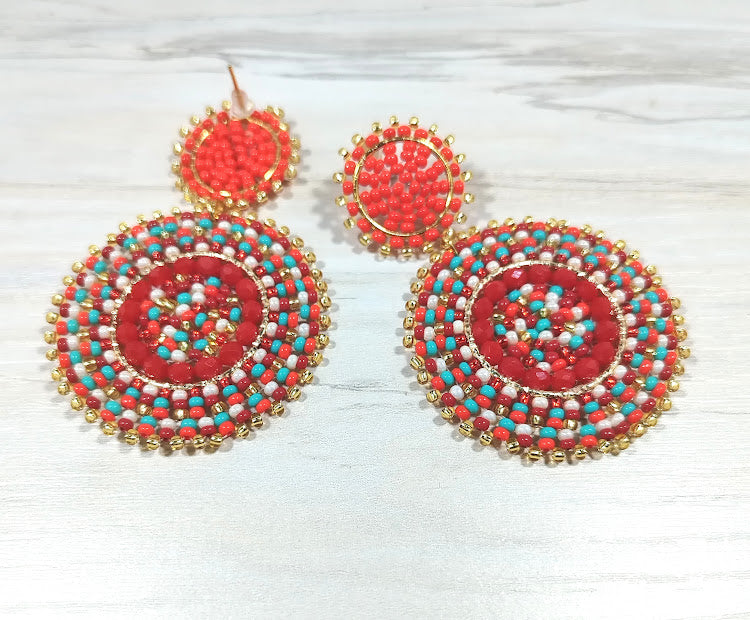 Pendientes Abalorios Blancos con Marrón