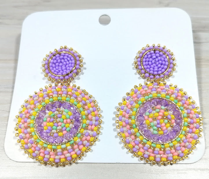Beads Earrings Pastel Colors with White