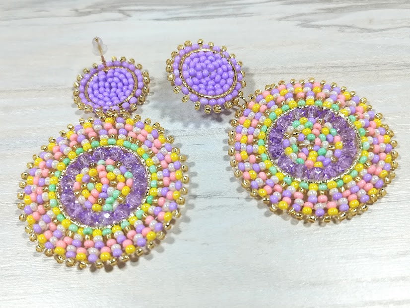 Beads Earrings Pastel Colors with White