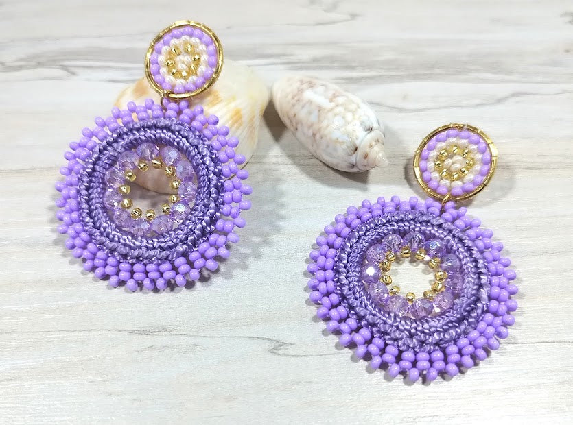 Pendientes Abalorios Blancos con Marrón