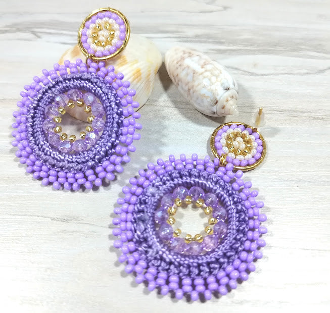 Pendientes Abalorios Blancos con Marrón