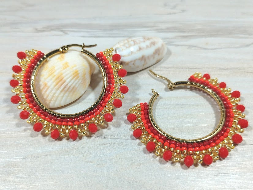 Pendientes Abalorios Blancos con Marrón