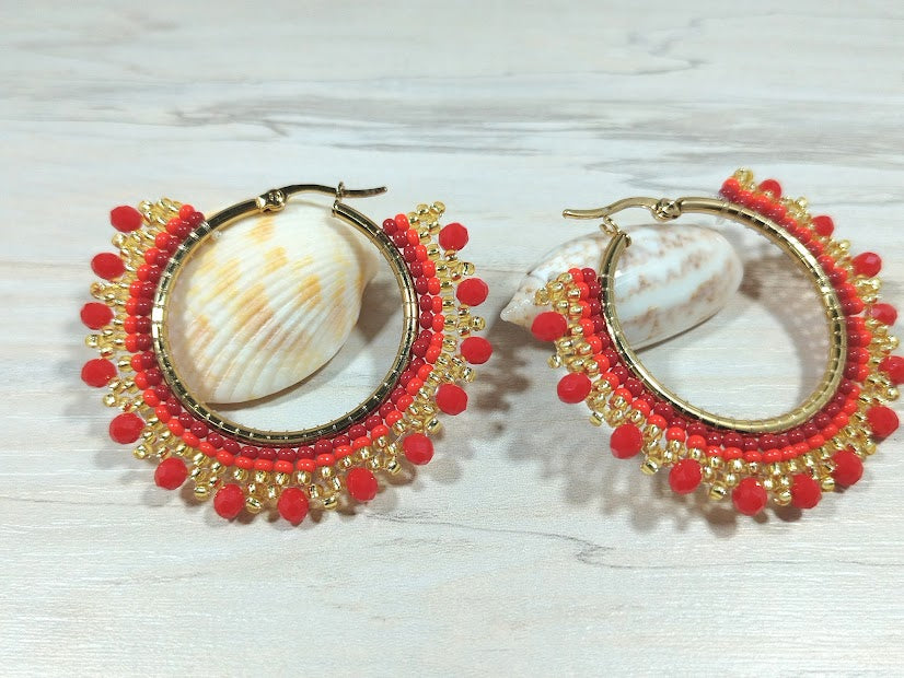 Pendientes Abalorios Blancos con Marrón