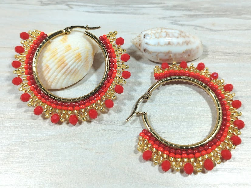Pendientes Abalorios Blancos con Marrón